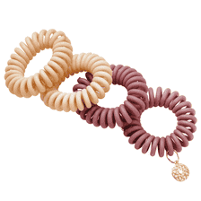 Spiral hair band Yoga, 4cm 4 pcs, matte, nude and eggplant
