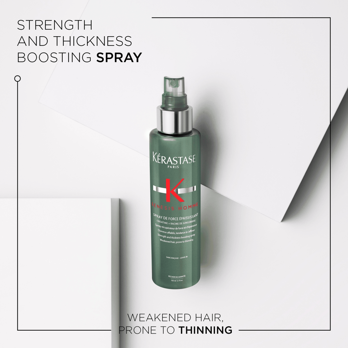 Spray leave-in rinforzante per capelli diradati