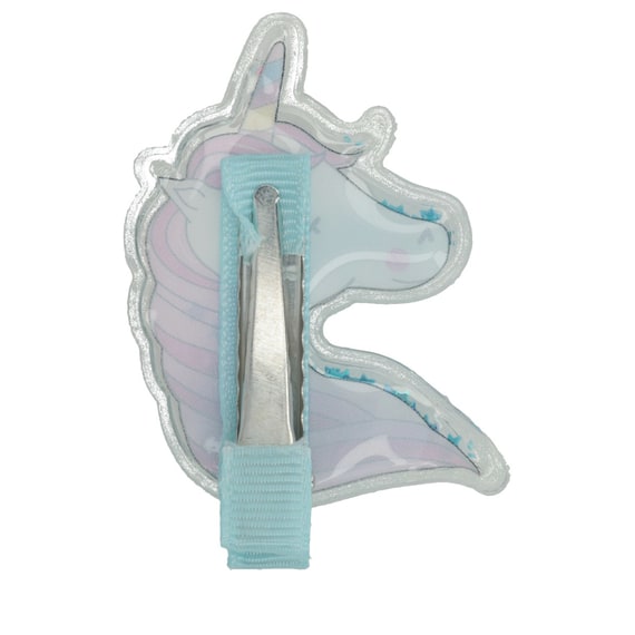 Einhorn Beakclip mit Haargummis – Blau