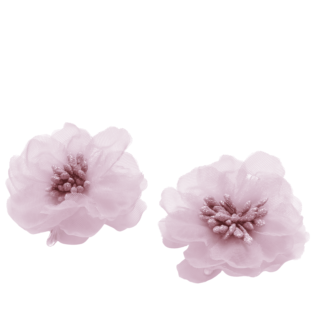 Fleur en tissu lilas légèrement brillant sur pince à cheveux