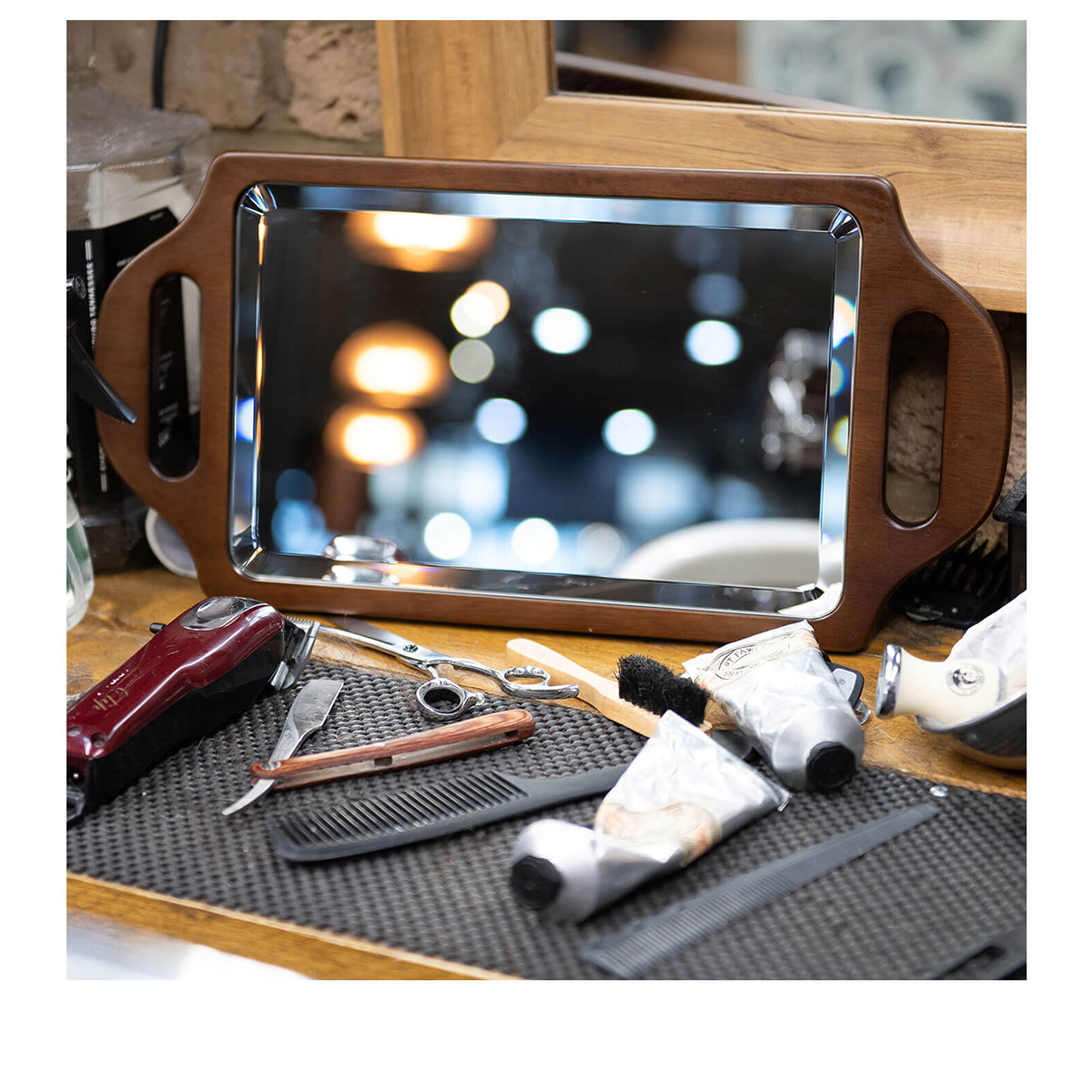 Double Handed Wooden Mirror