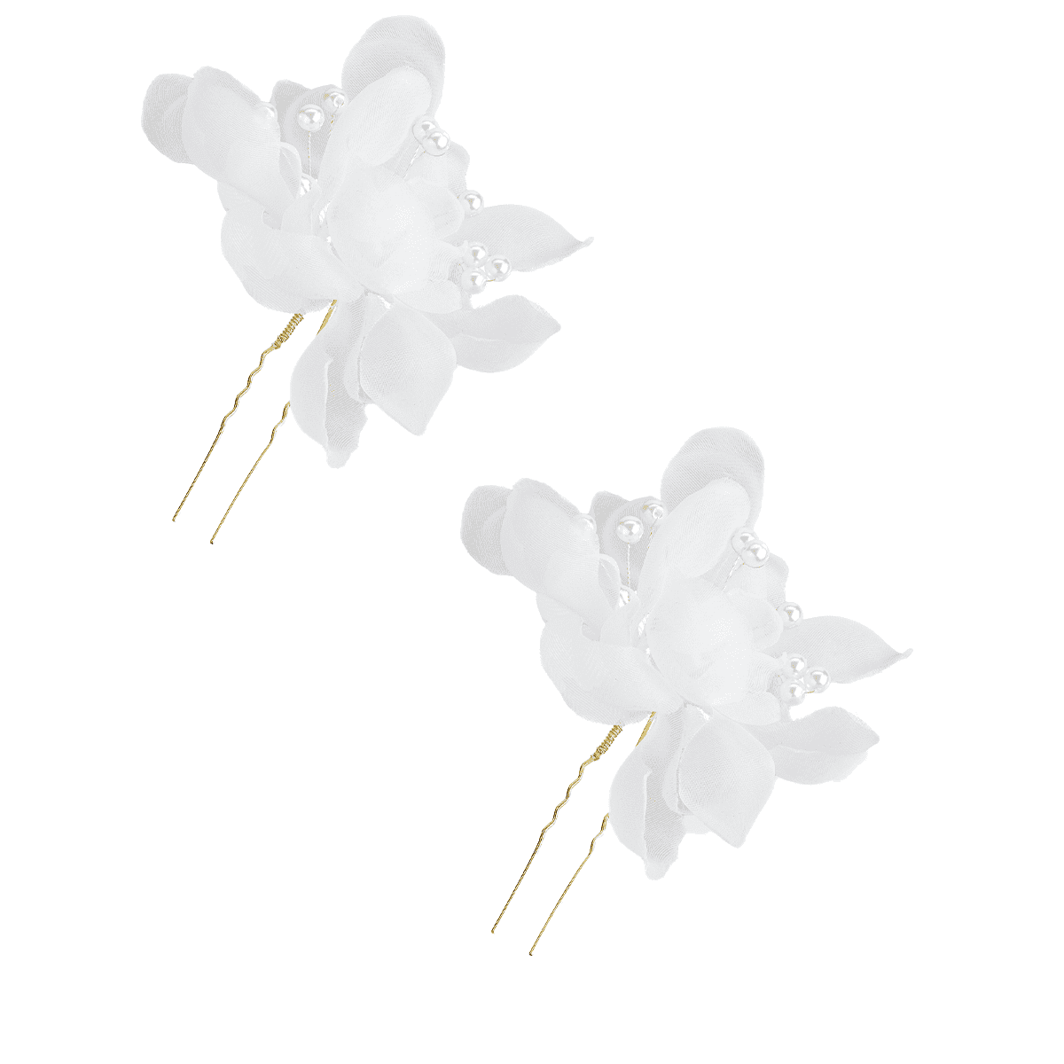 Forcina per capelli con fiori di tulle e perle, bianco, 2 pezzi