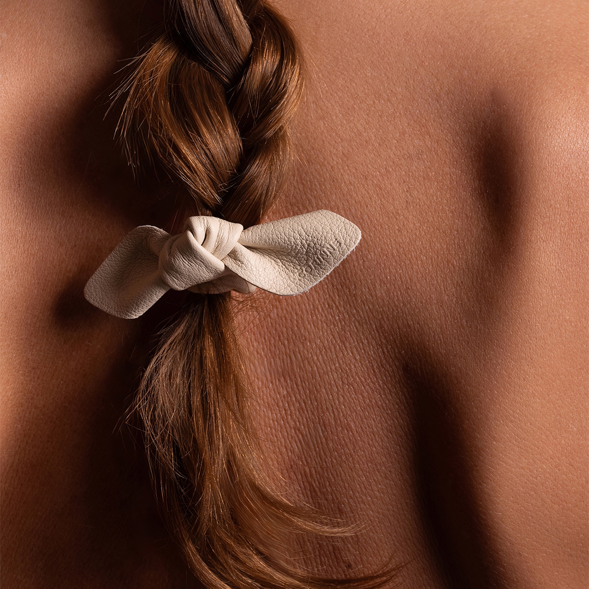 Leather Bow Small Hair Tie Cream