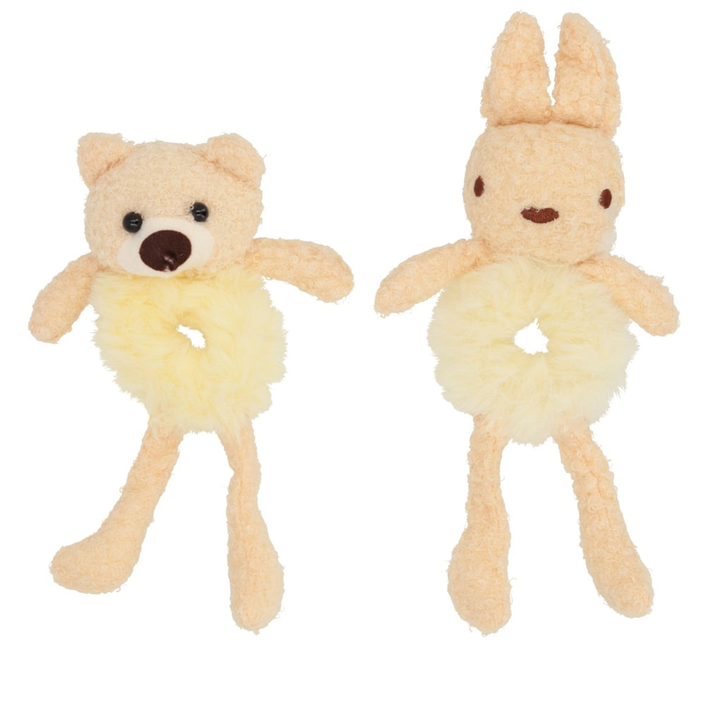 2er Haargummis Flauschig Hase/Bär - Gelb