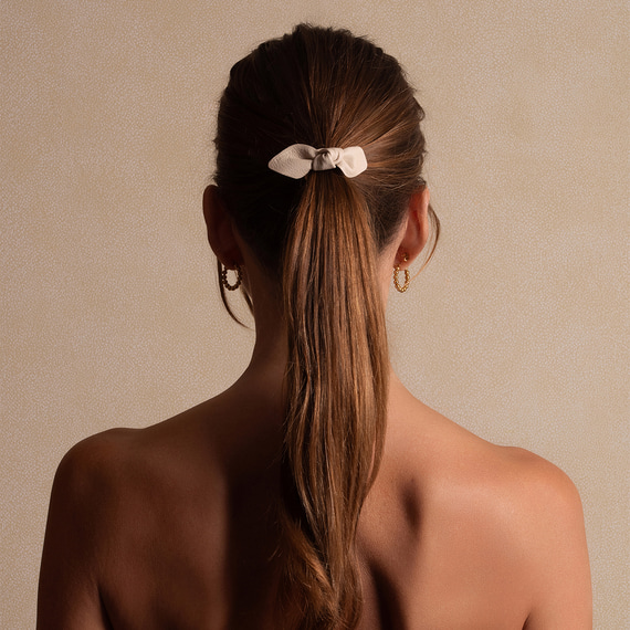 Leather Bow Small Hair Tie Cream