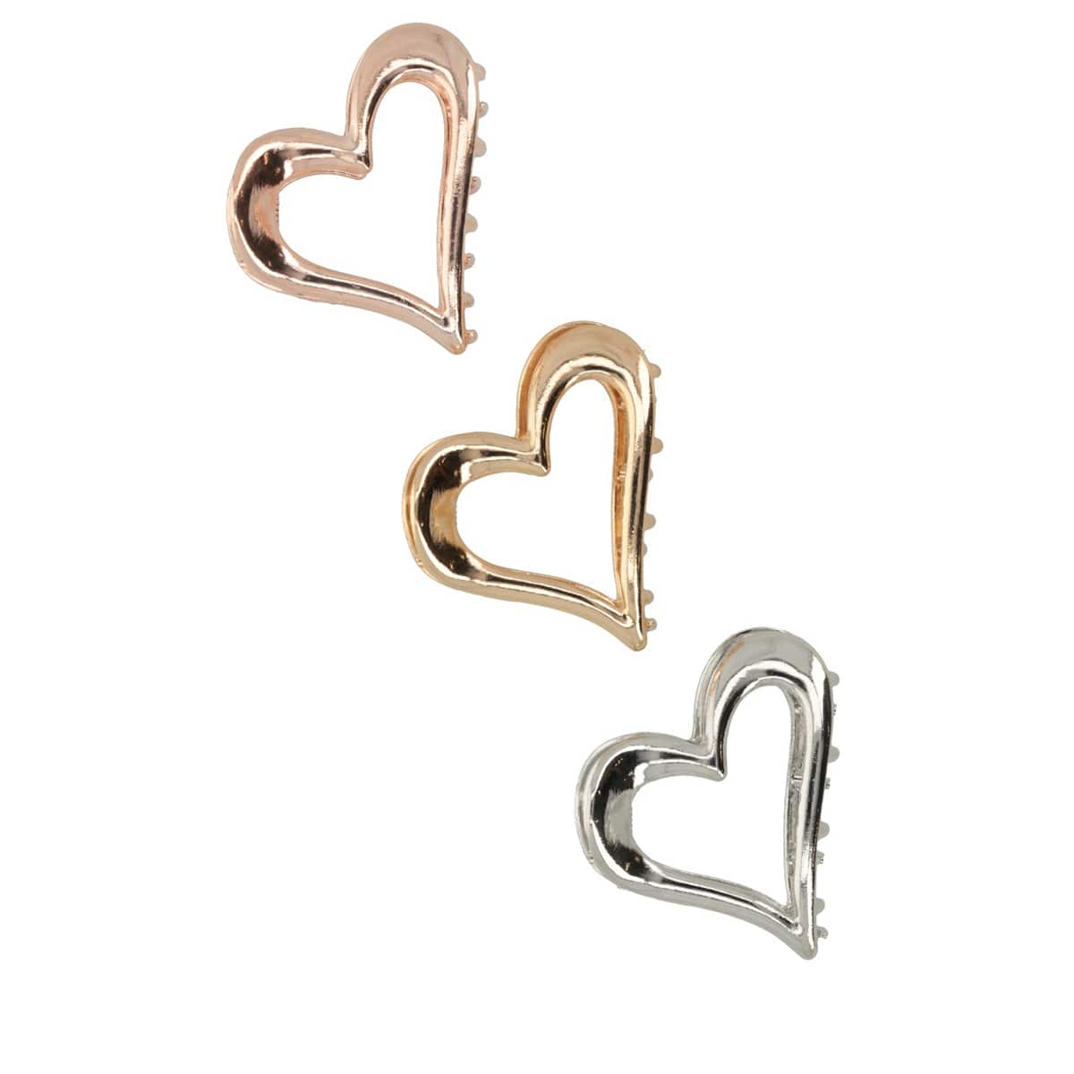 Set Of Heart Hair Clips - Rose Gold, Gold, Silver