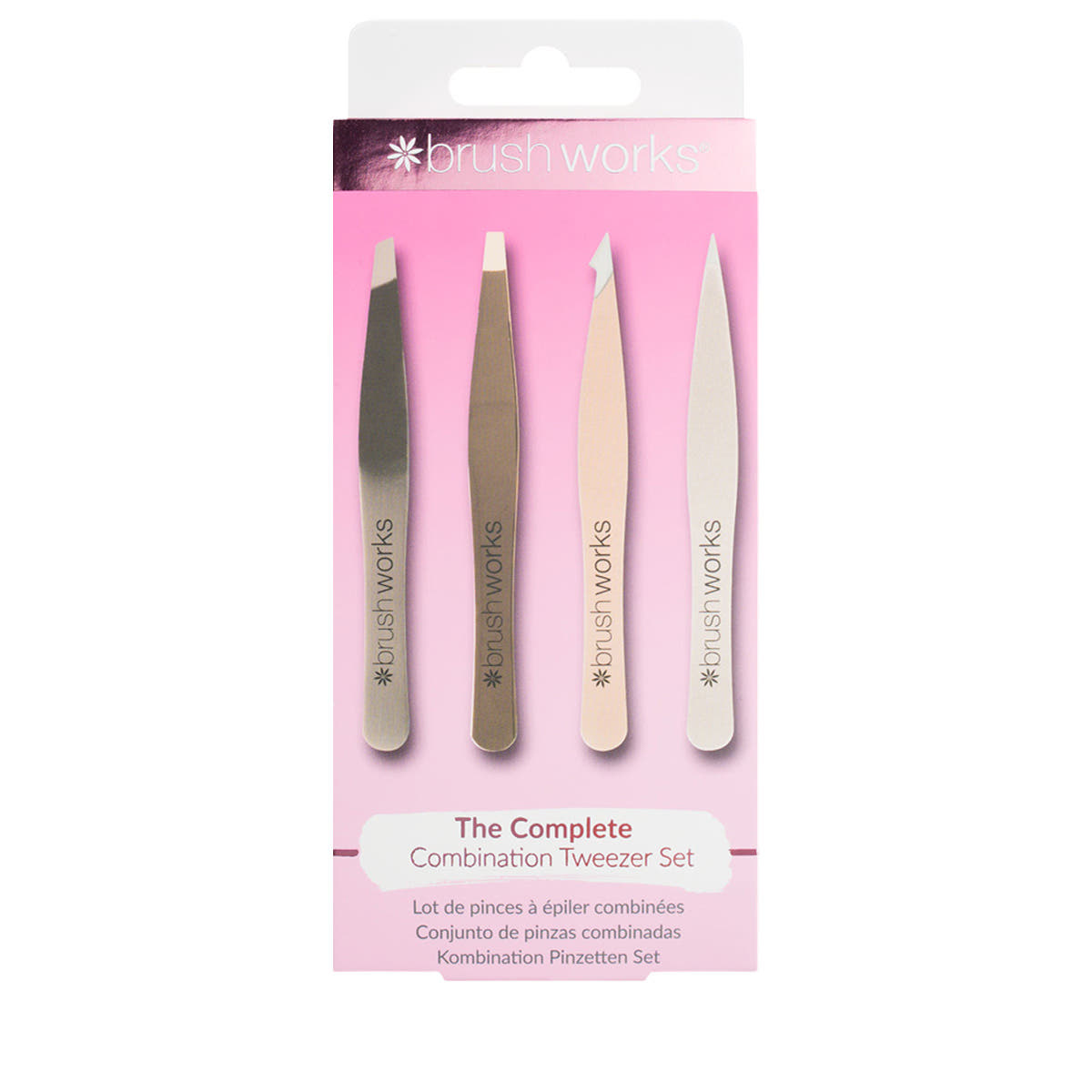Brushworks 4 Piece Combination Tweezer Set - Gold