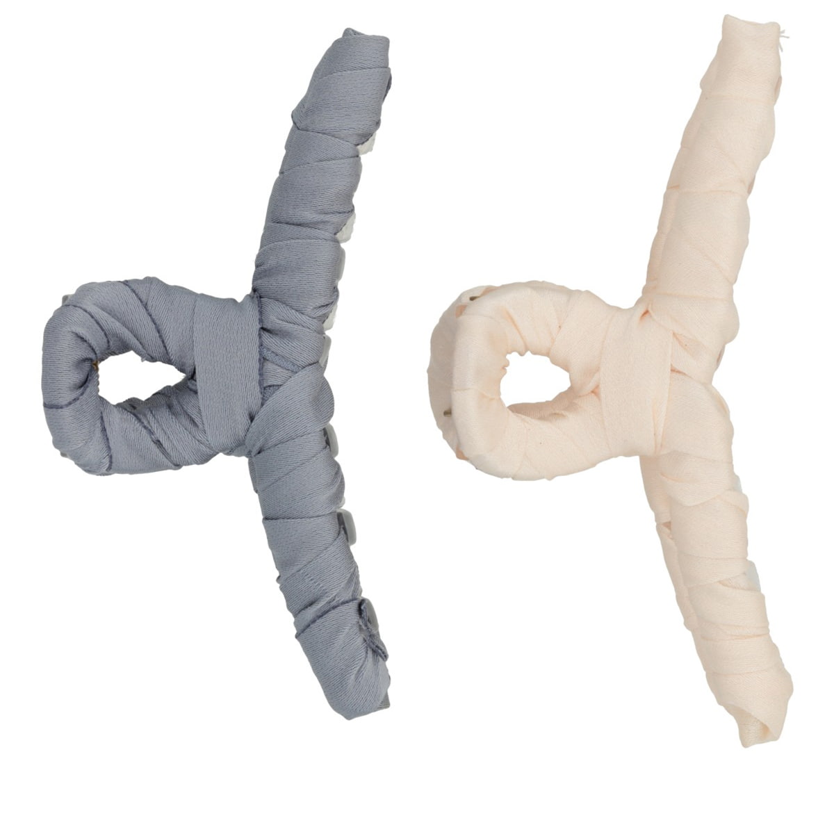 Fabric-Covered Hair Clip - Cream & Blue-Grey