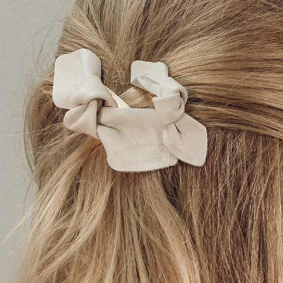 Leather Bow Small On Hair Clip White