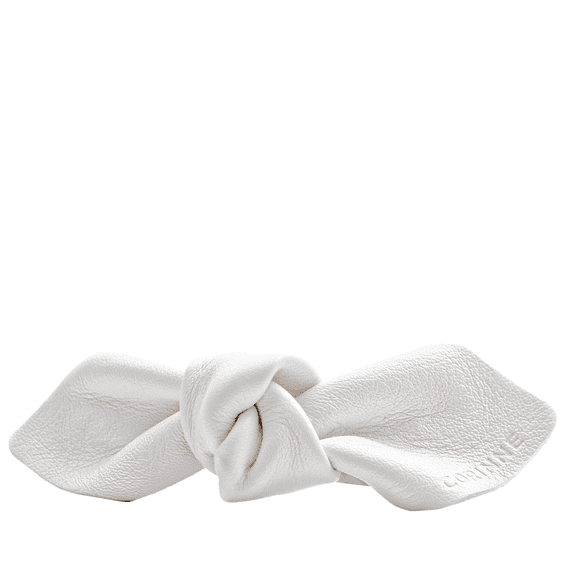 Leather Bow Big On Hair Clip White