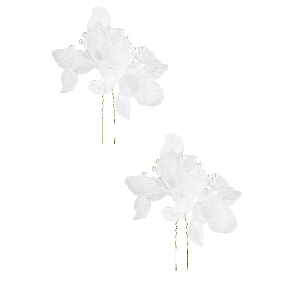 Forcina per capelli con fiori di tulle e perle, bianco, 2 pezzi