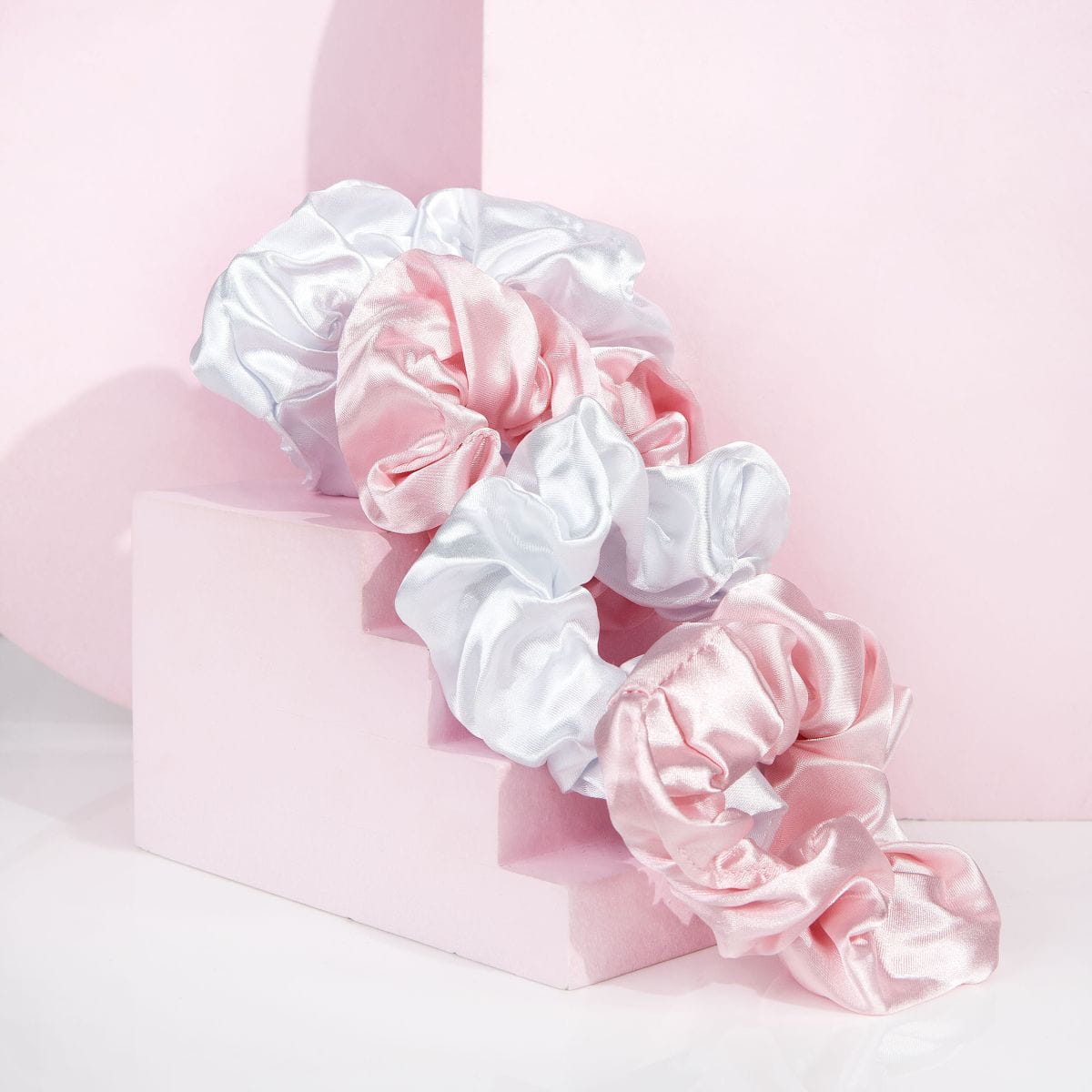 Satin Scrunchies - Pink & White