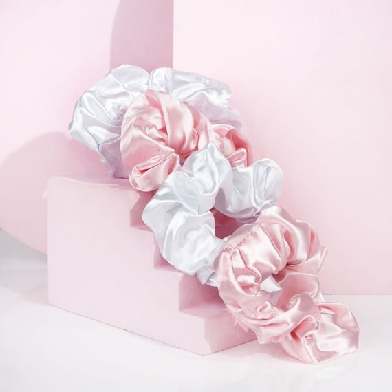 Satin Scrunchies - Pink & White