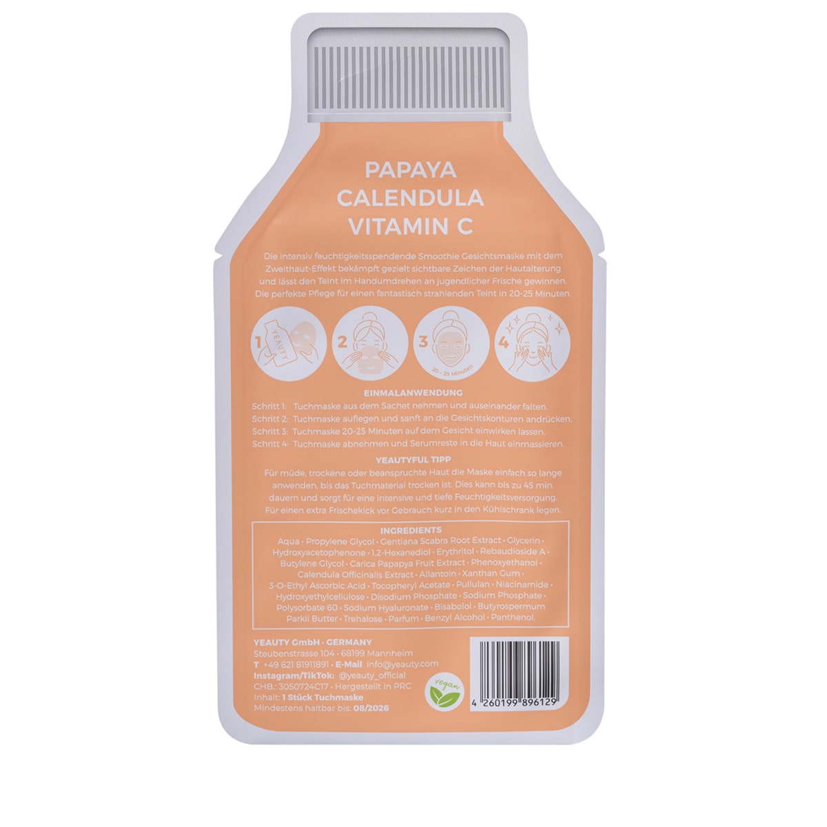 Tuchmaske Papaya, Calendula, Vitamin C