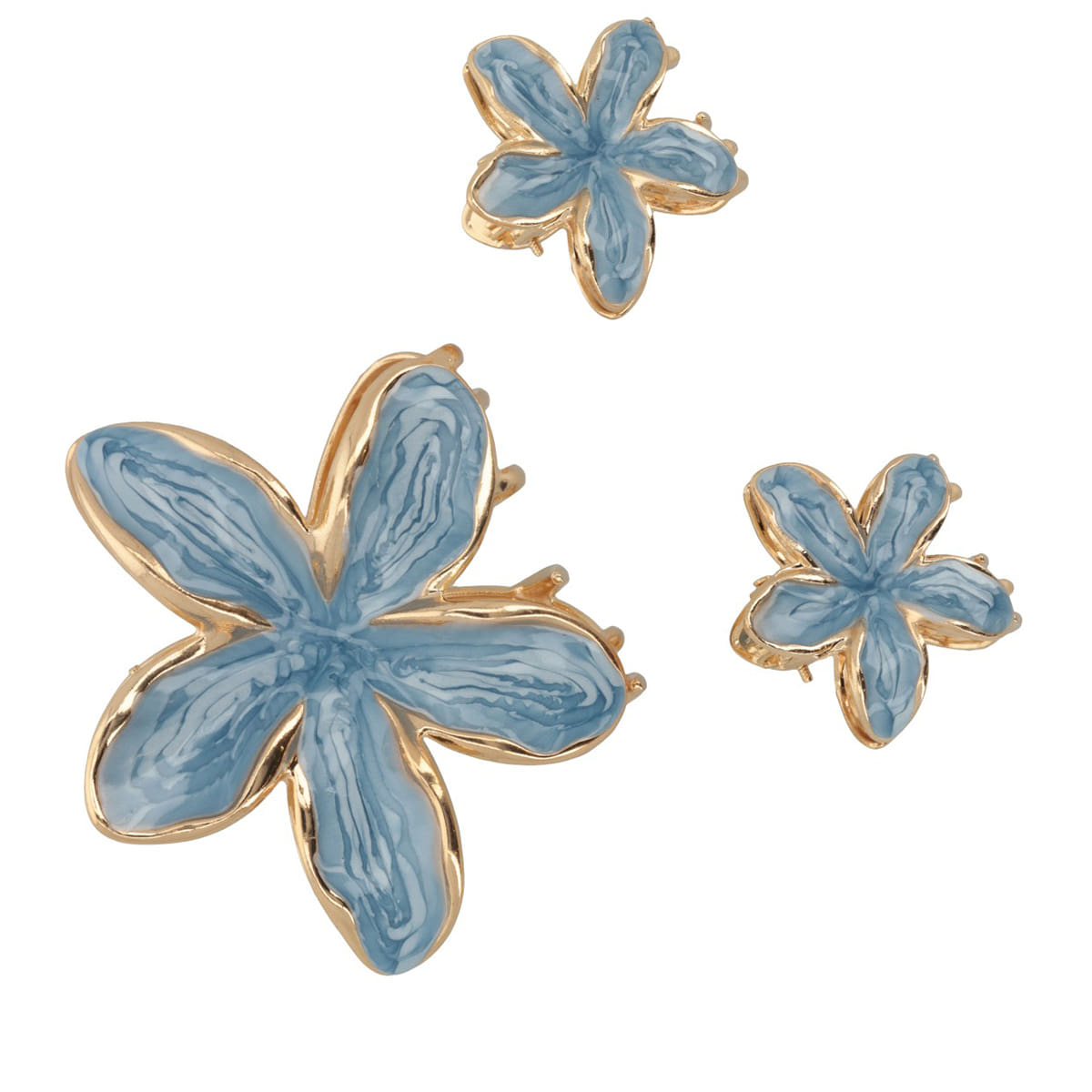 Set De Pinces Fleur Dorées Avec Finition Nacrée - Bleu Clair