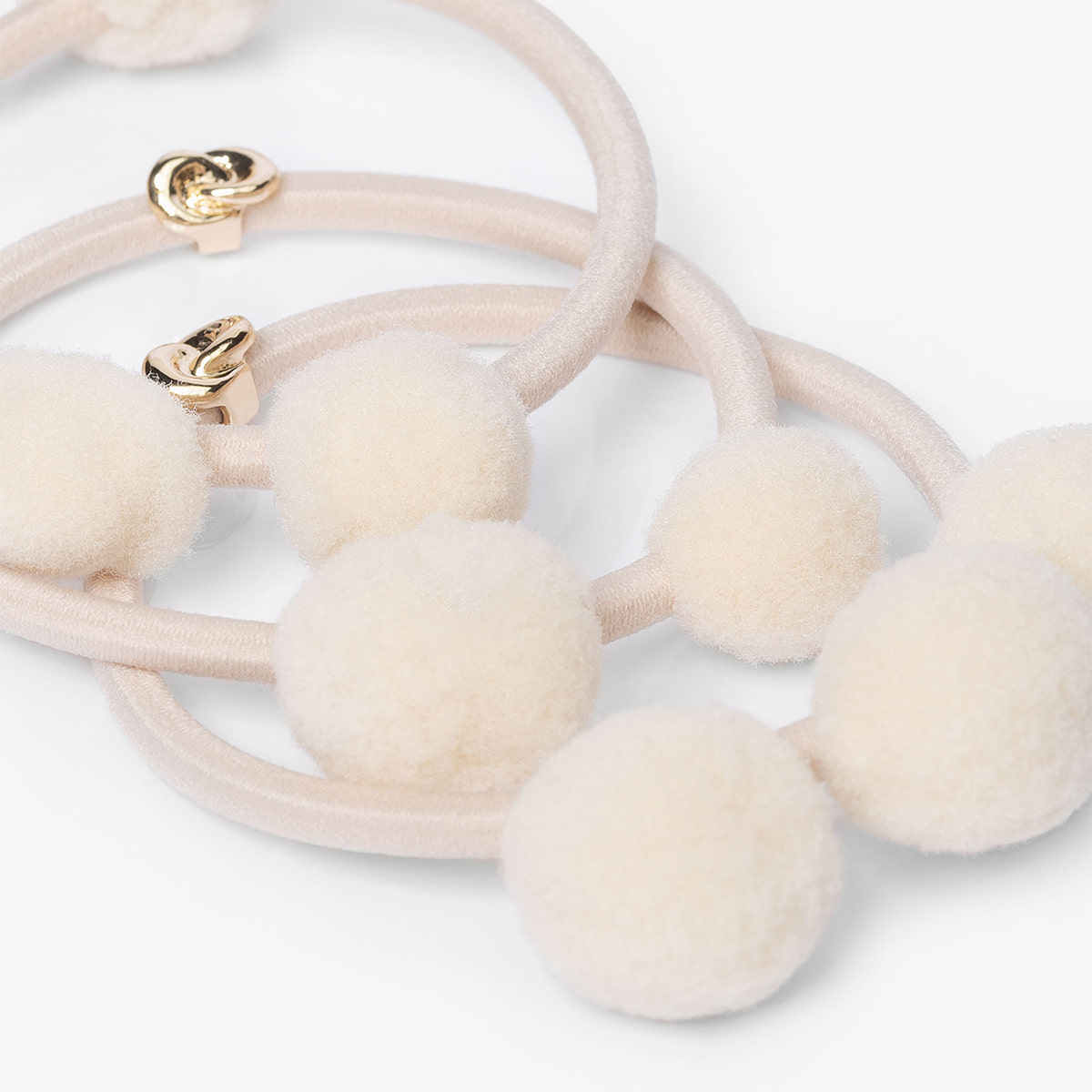 Hair Tie Pom Pom "Ibiza" 3-pack Cream
