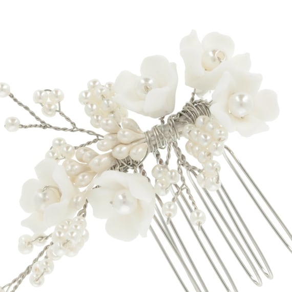 Haarkamm mit Blüten - Silber