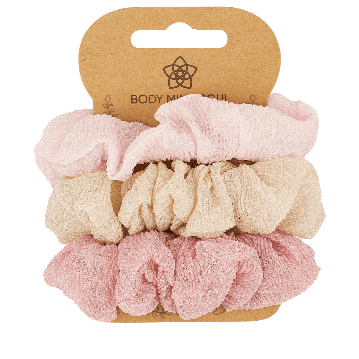 Scrunchie Yoga Chiffon 3 pieces, light pink, beige, antique pink