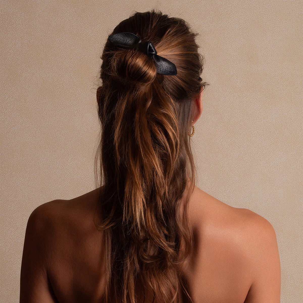 Leather Bow Big Hair Tie Black