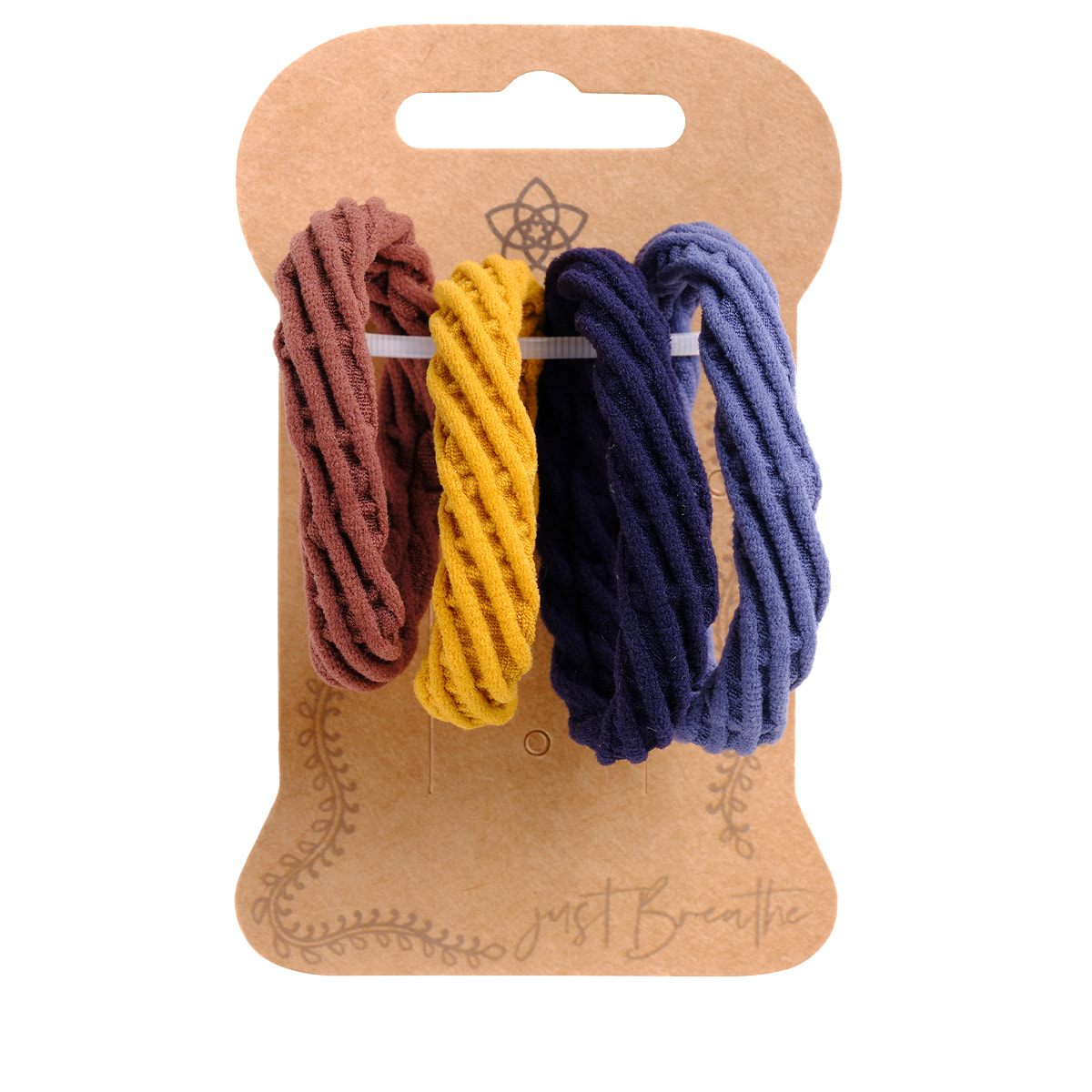 Elastico per capelli Yoga morbido strutturato 4 pezzi, curry, blu jeans, blu navy, marrone
