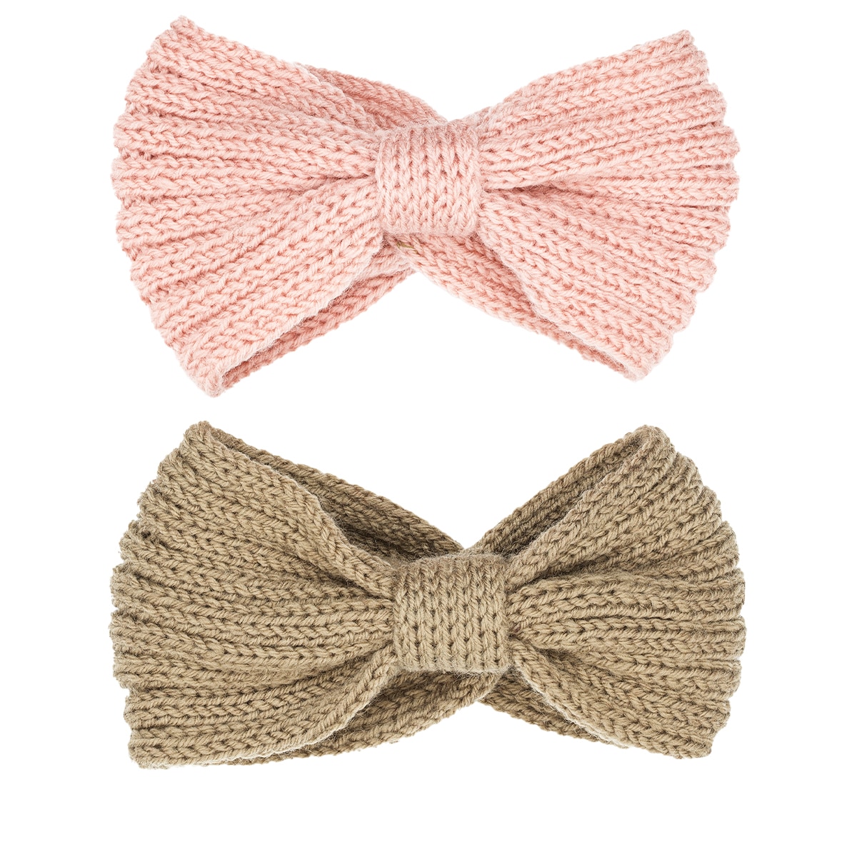 Knitted hairband with knot, brown and pink, duopack