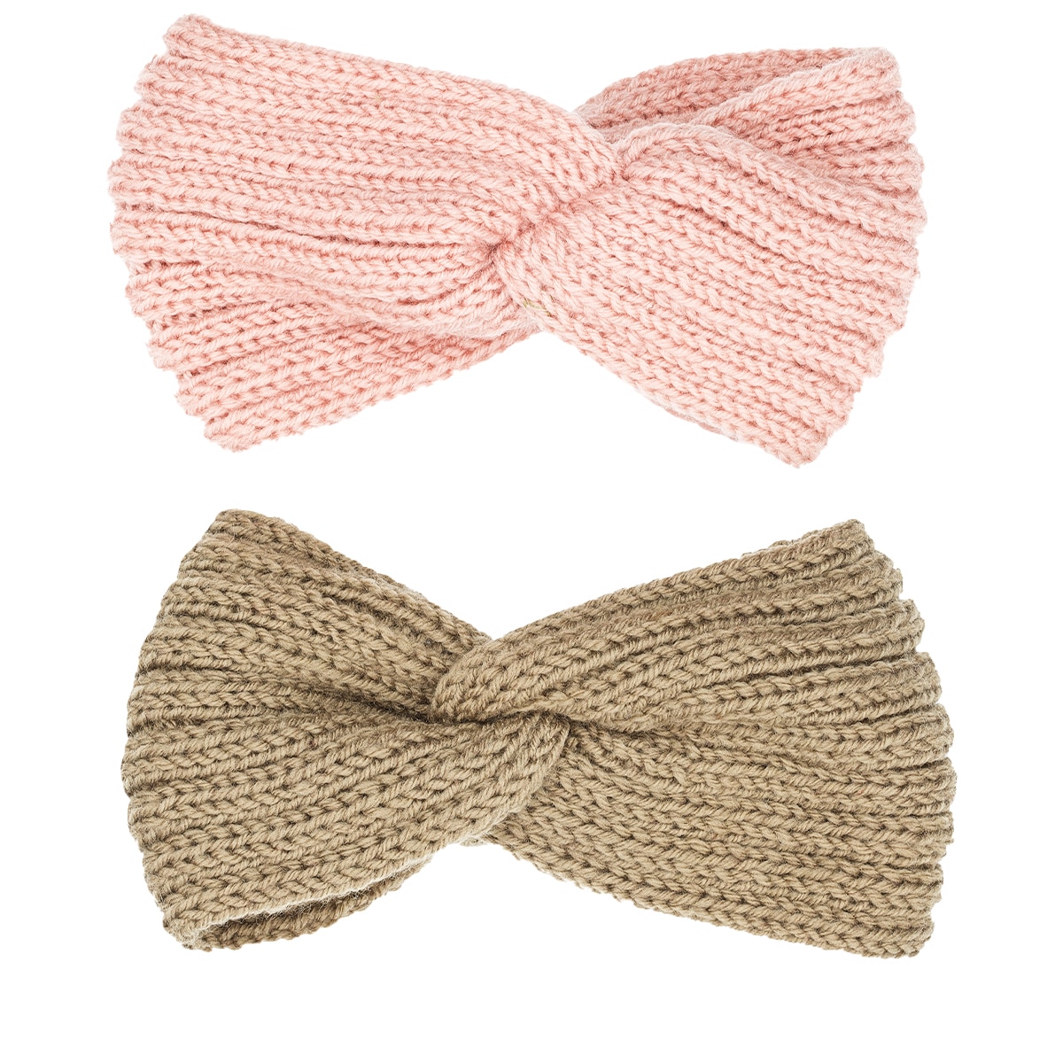Knitted hairband with knot, brown and pink, duopack