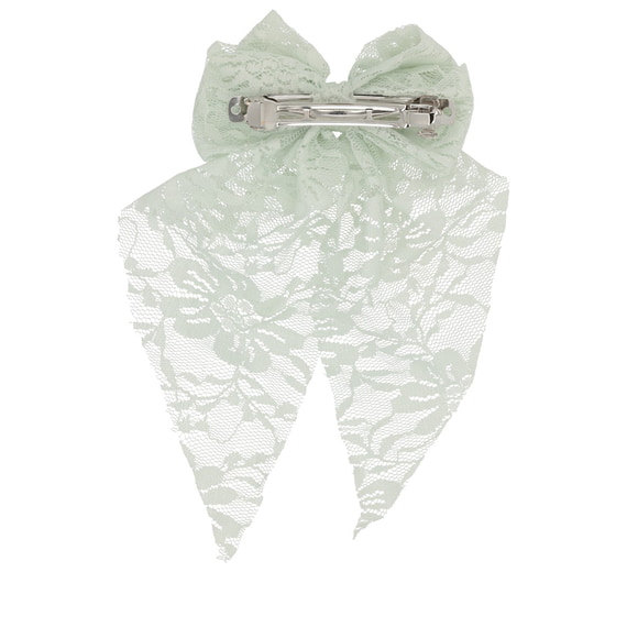 Hair Barrette With Lace Bow - Sage Green