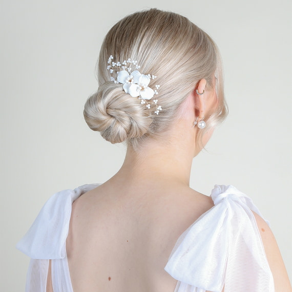 Pettine Per Capelli Con Fiori Bianchi
