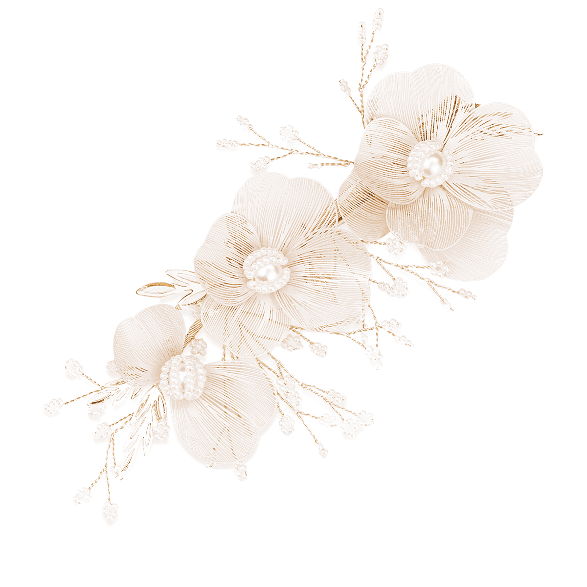 Hair clip with delicate leaves and pearls, white