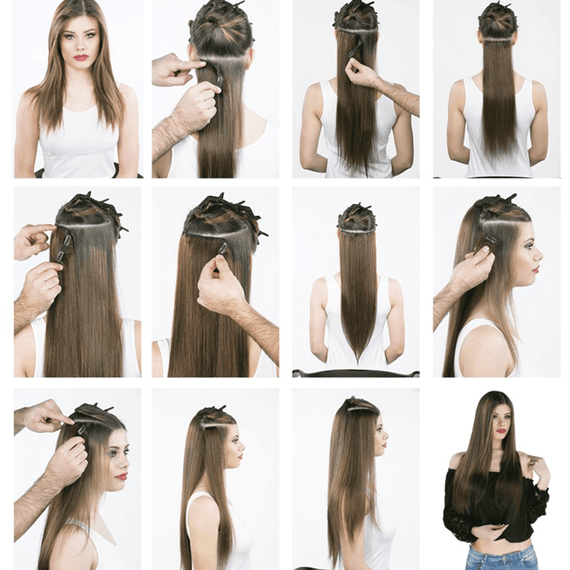 Full Head Extensions 50/55 cm - 4/14, Brown/Light Golden Blonde Copper - Highlights