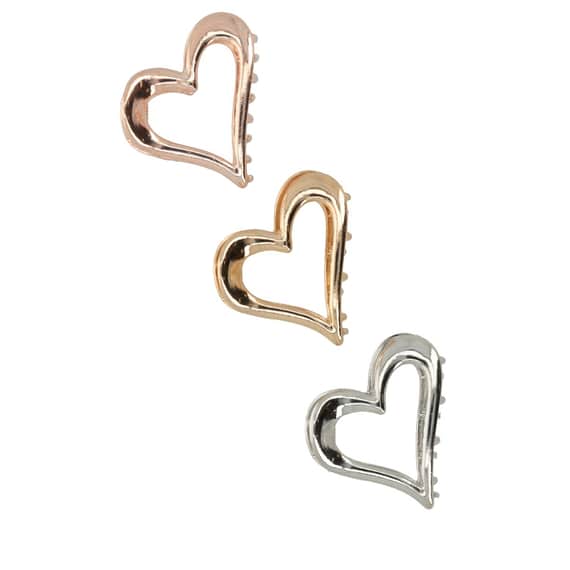 Set Of Heart Hair Clips - Rose Gold, Gold, Silver
