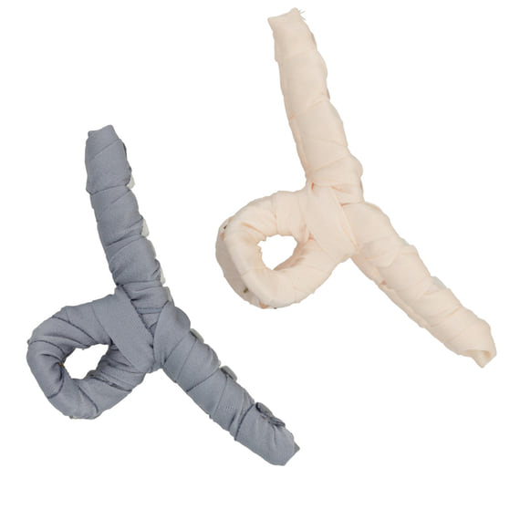 Fabric-Covered Hair Clip - Cream & Blue-Grey