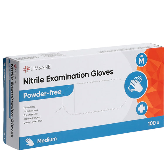 Gants d'examen en nitrile M sans poudre, 100 pcs.