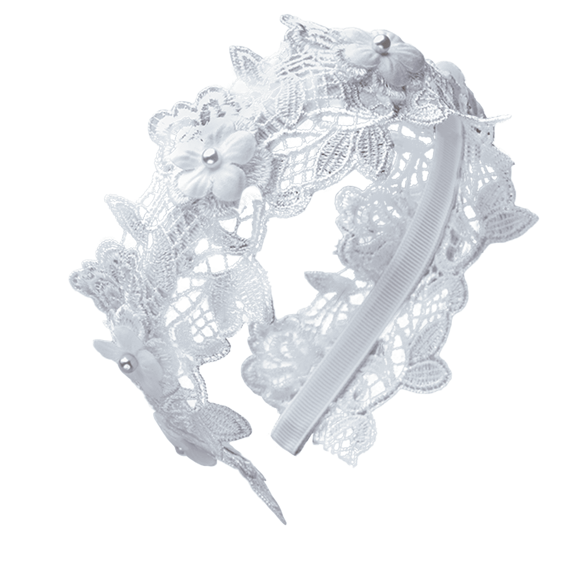Serre-tête romantique avec délicate dentelle, petites fleurs en tissu et perles