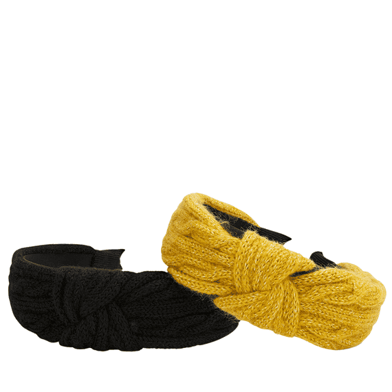 Knitted hairband with knot, curry and black, duopack