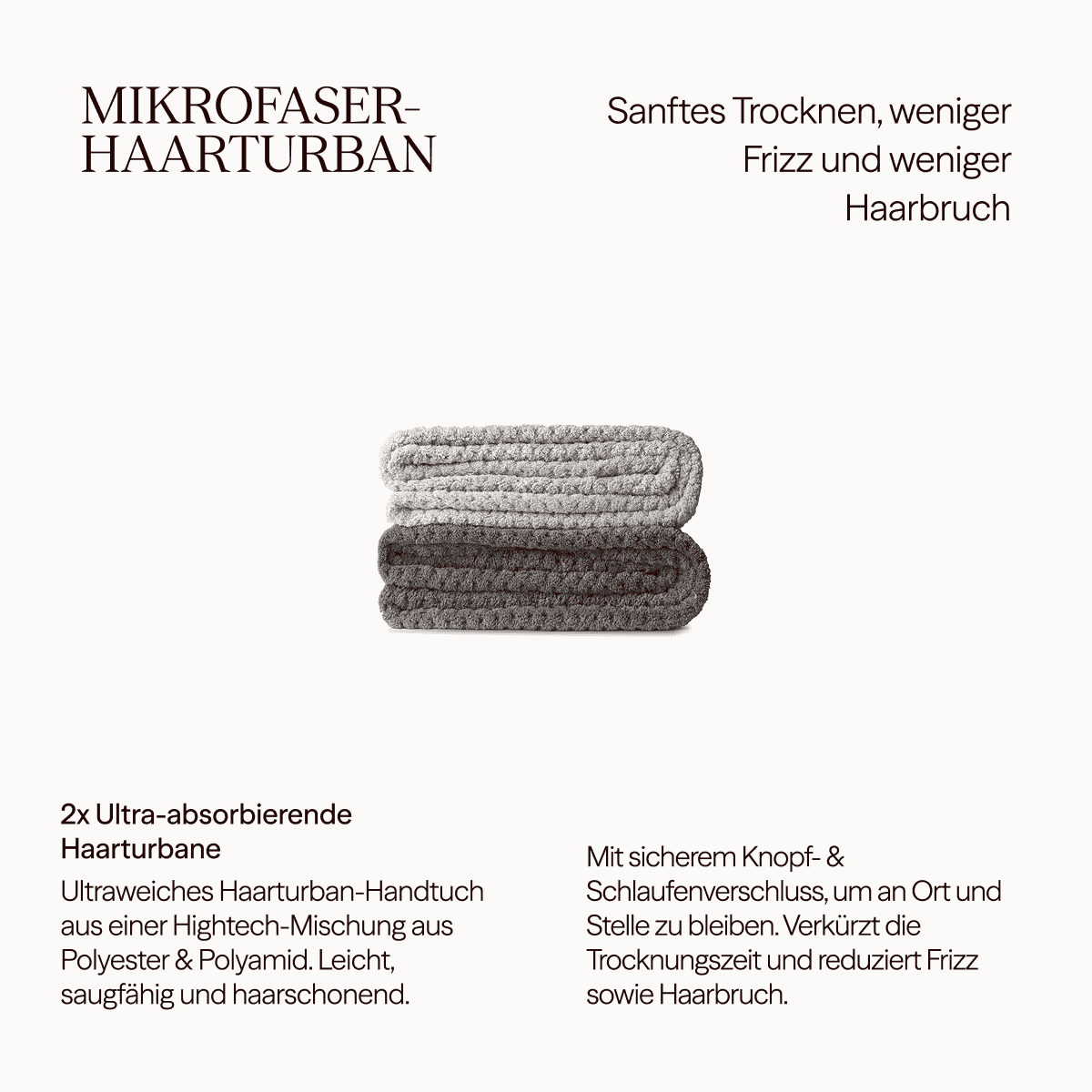 Ultrasaugstarkes Mikrofaser-Haarturbanhandtuch - 2er Set - Dark Grey & Dove Grey