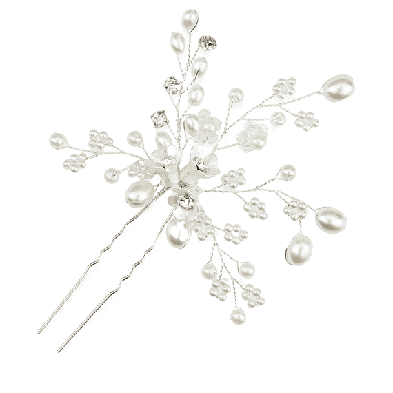 Epingle à cheveux avec perles et pierres, coloris argenté