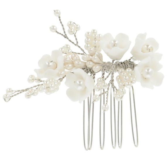 Haarkamm mit Blüten - Silber
