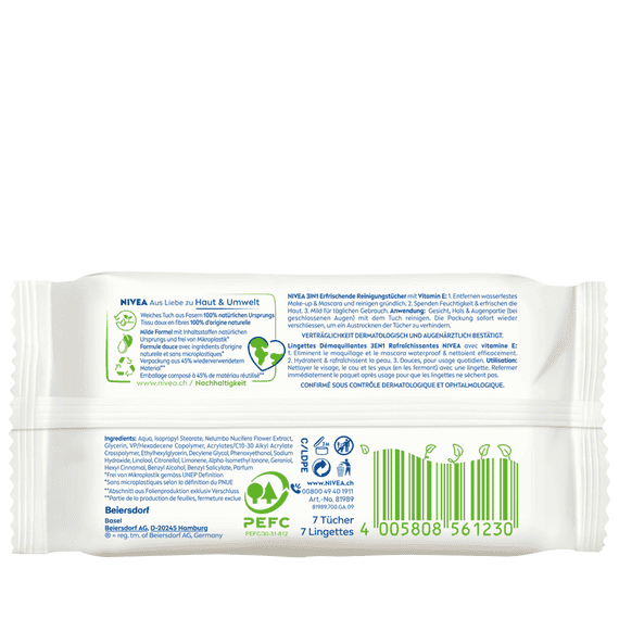 3en1 Rafraîchissantes Lingettes Démaquillantes - 7 Pcs.