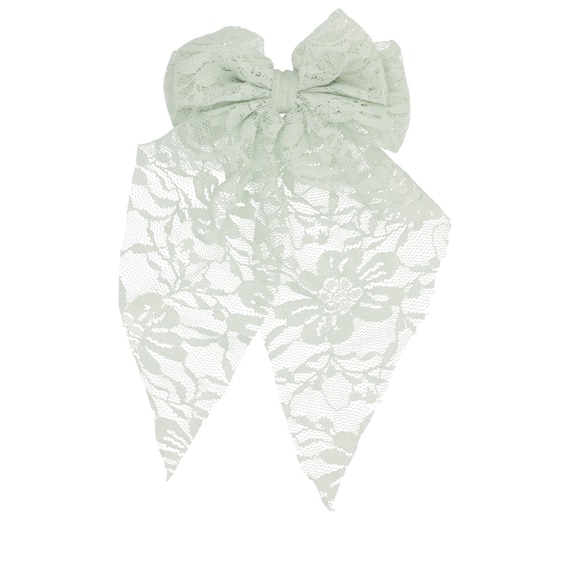 Hair Barrette With Lace Bow - Sage Green