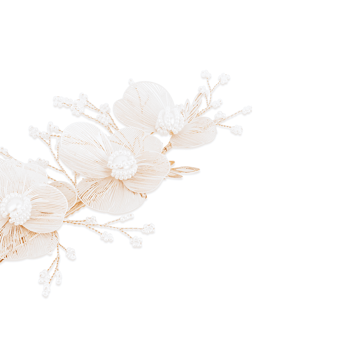 Hair clip with delicate leaves and pearls, white