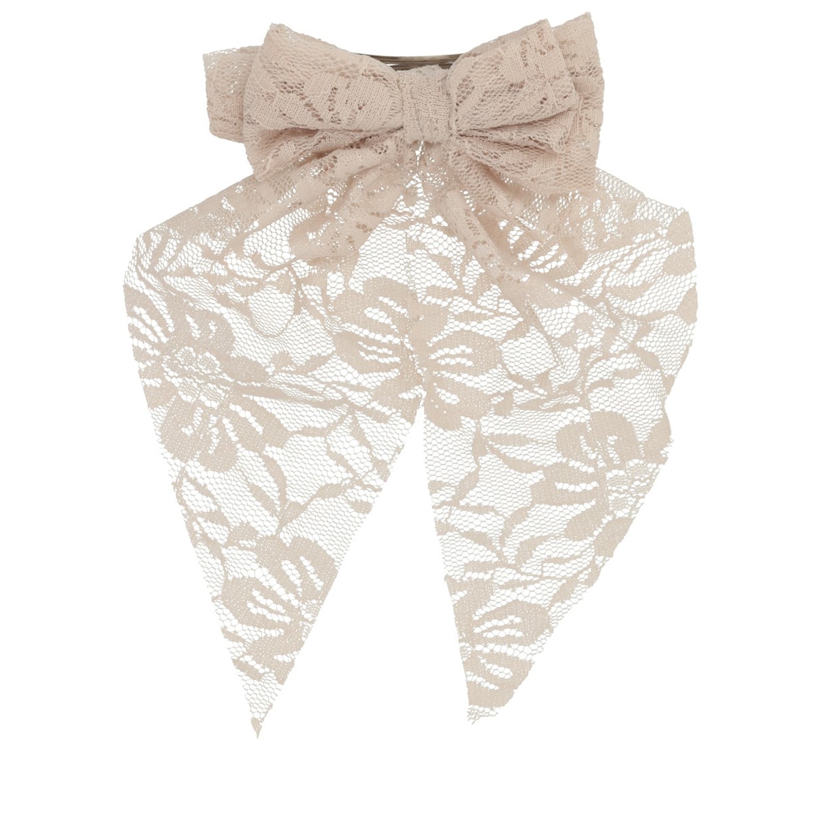 Hair Barrette With Lace Bow - Beige