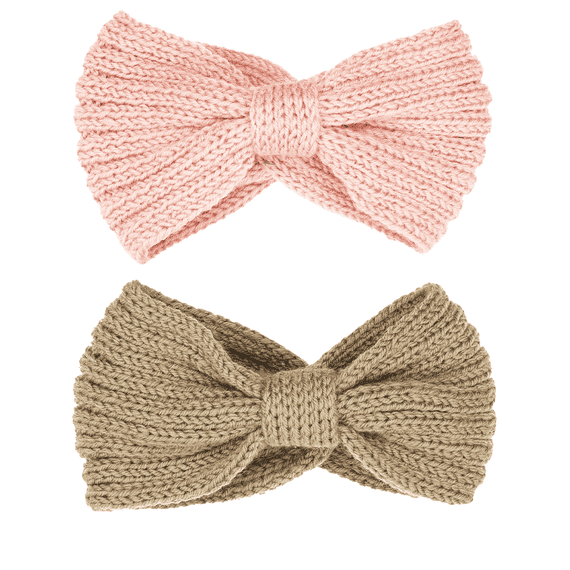 Knitted hairband with knot, brown and pink, duopack