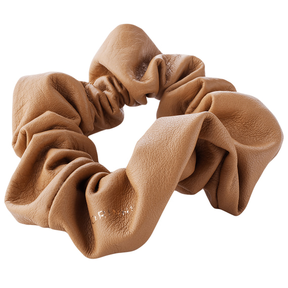 Leather Scrunchie Narrow Camel