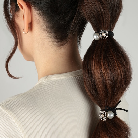Hair Elastic Set With Decoration - Black