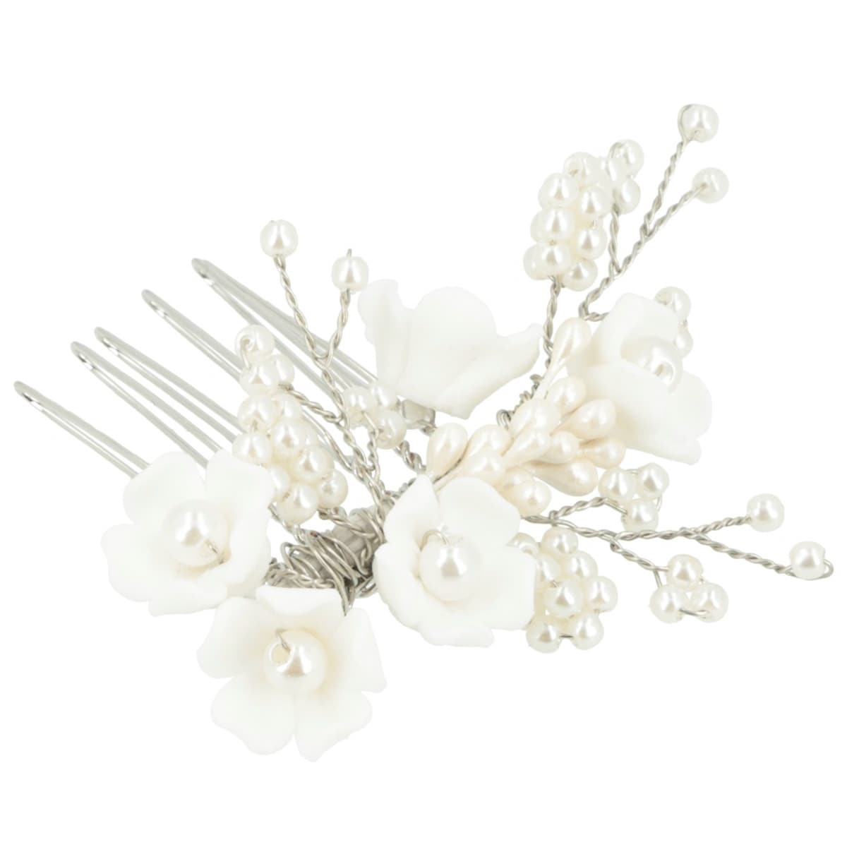 Haarkamm mit Blüten - Silber