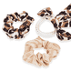 Twisted elastic with ribbon and a double-pack of scrunchies, plain and in leopard print, black-brown