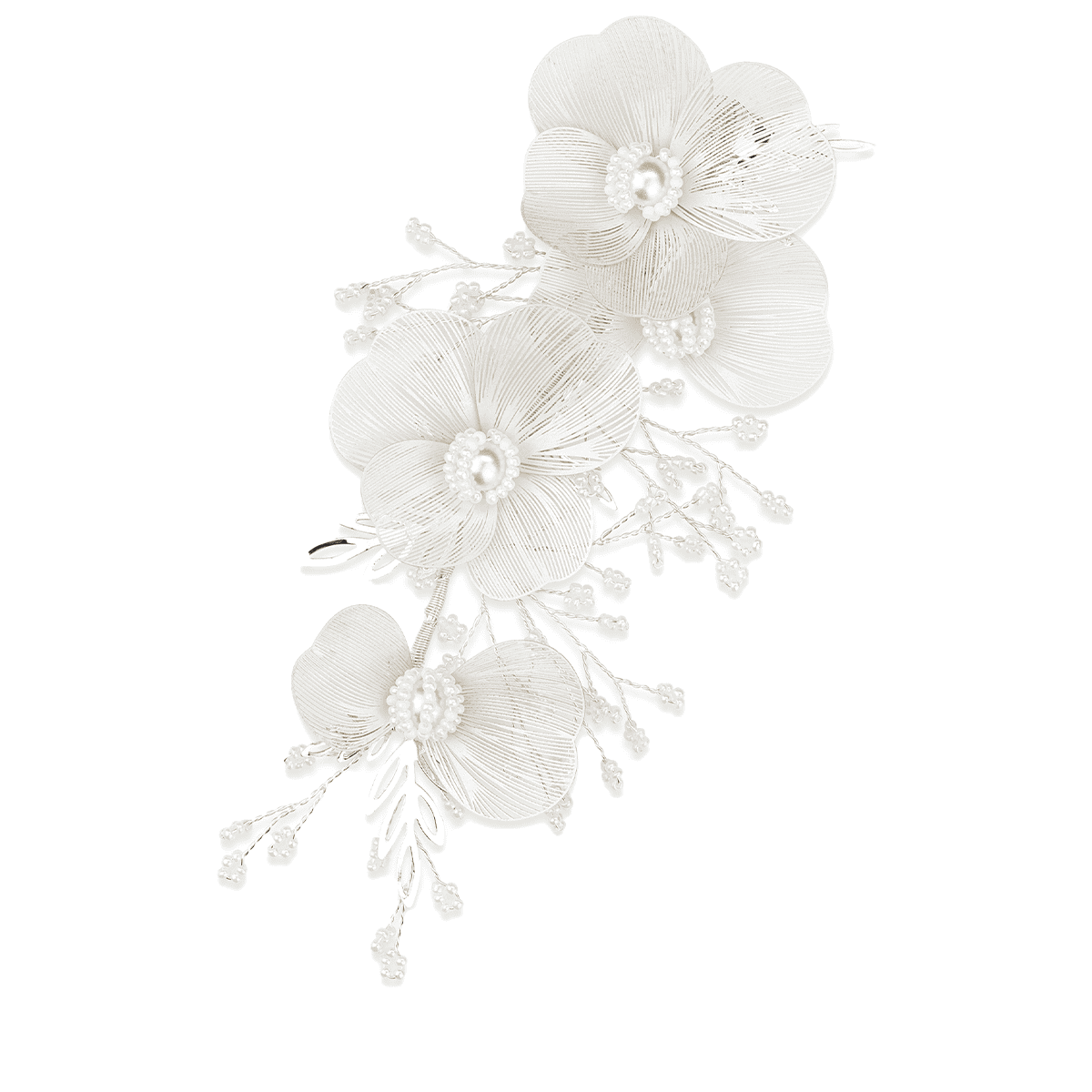 Hair clip with delicate leaves and pearls, white