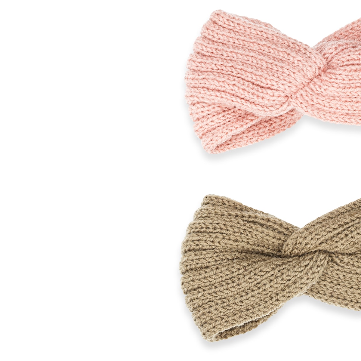 Knitted hairband with knot, brown and pink, duopack