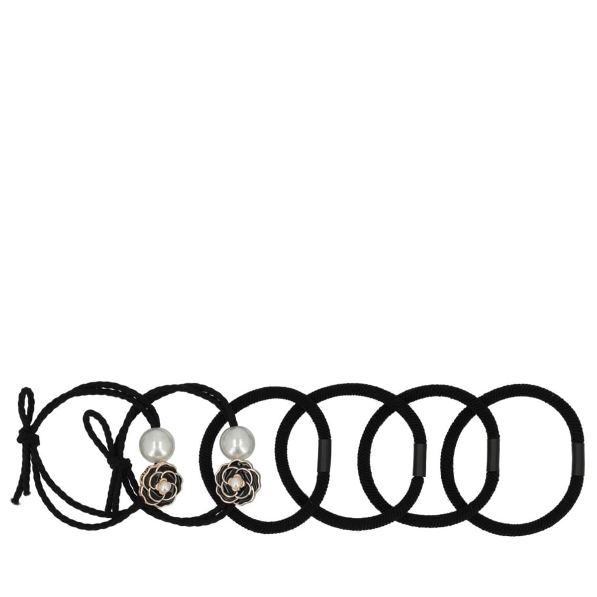 Hair Elastic Set With Decoration - Black